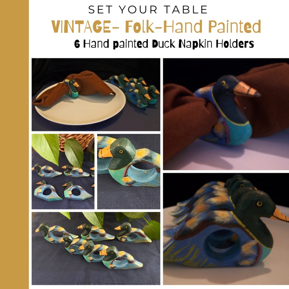 VINTAGE DUCK NAPKIN RINGS - Hand Painted set of 6